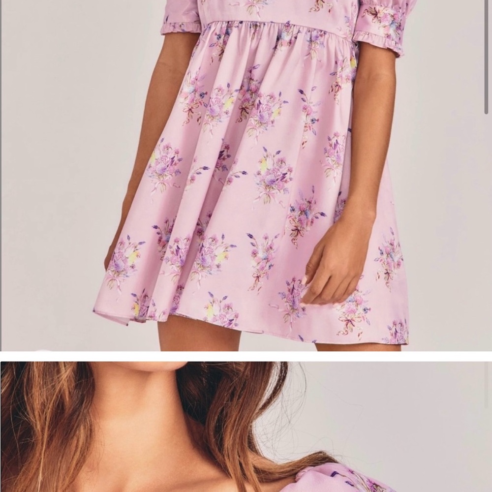 LoveShackFancy Pink A-Line Mini Dress with Puff Sleeves